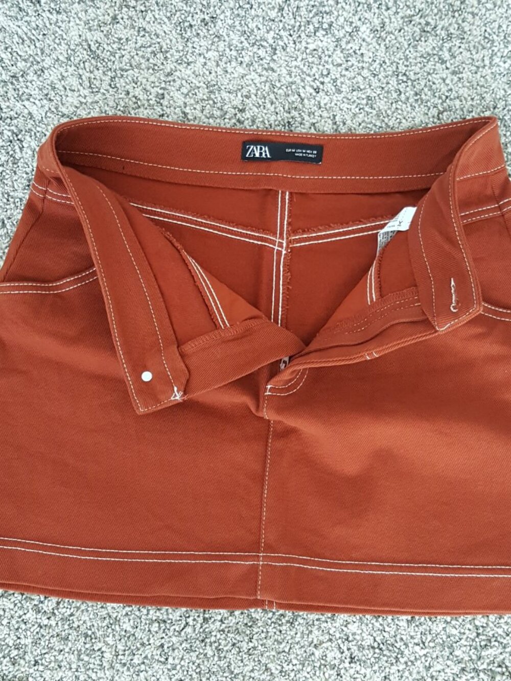 ZARA A-line Seamed Mini Skirt Front Pockets Contrasting Cargo Western Denim - Picture 7 of 10